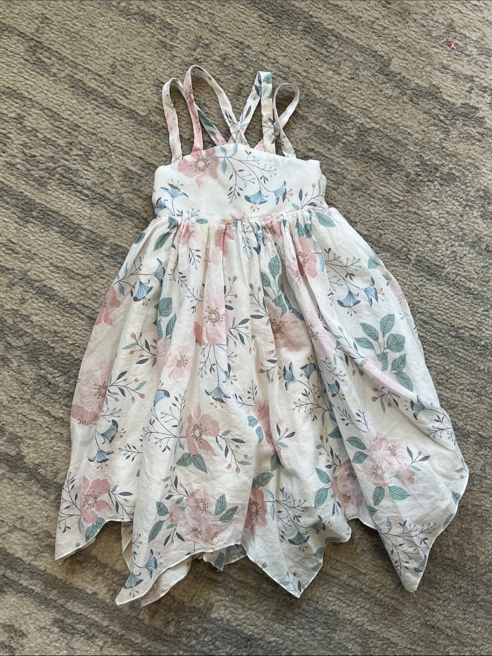 Rachel Zoe Girls' Floral Handkerchief Hem Dress - Pink & Blue